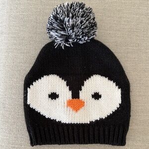 Penguin Knit Beanie for Kids - Black and White
